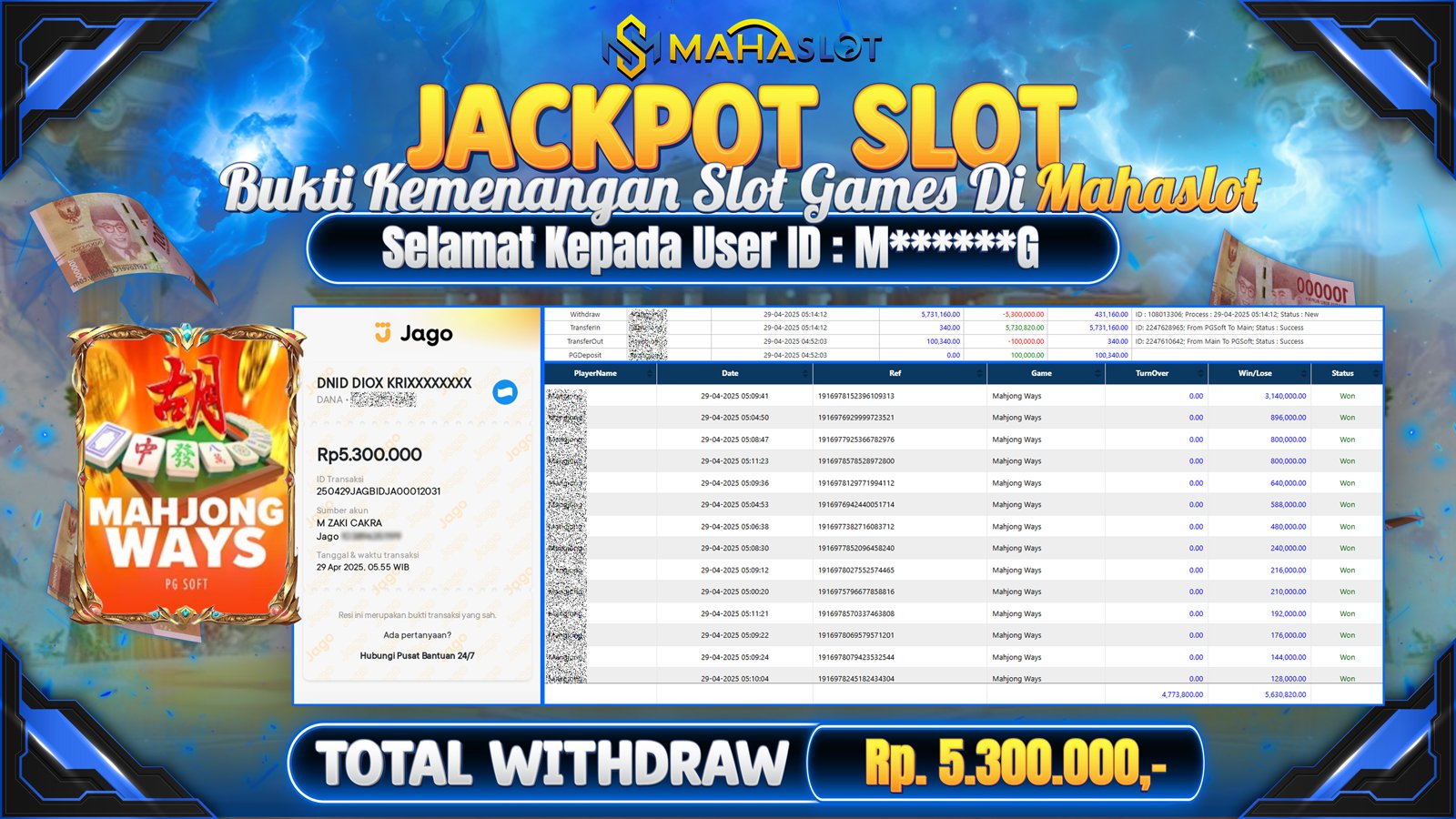 MAHASLOT JACKPOT SLOT GAMES MAHJONG WAYS Rp. 5.300.000,- LUNAS