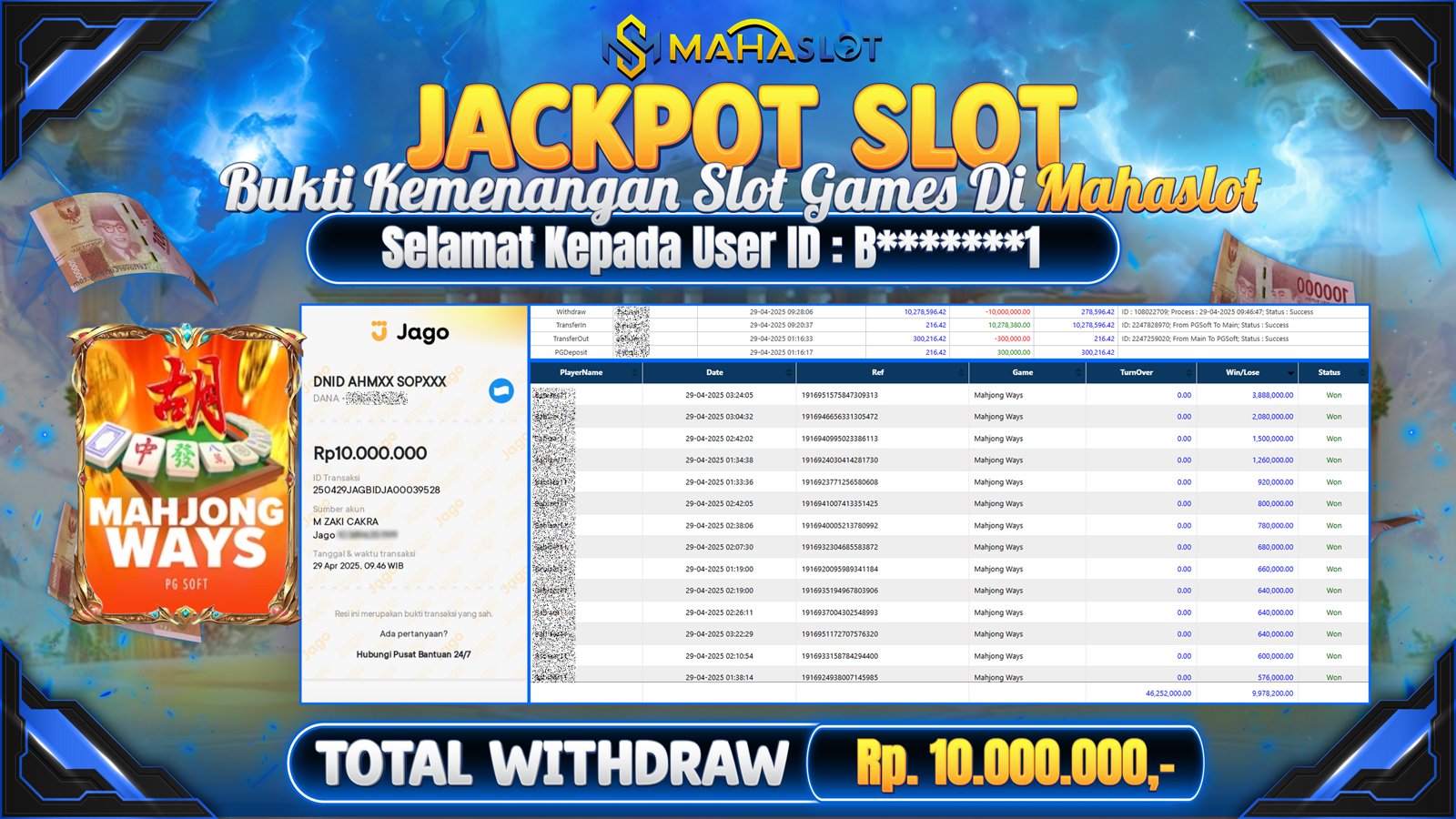 MAHASLOT JACKPOT SLOT GAMES MAHJONG WAYS Rp. 10.000.000,- LUNAS
