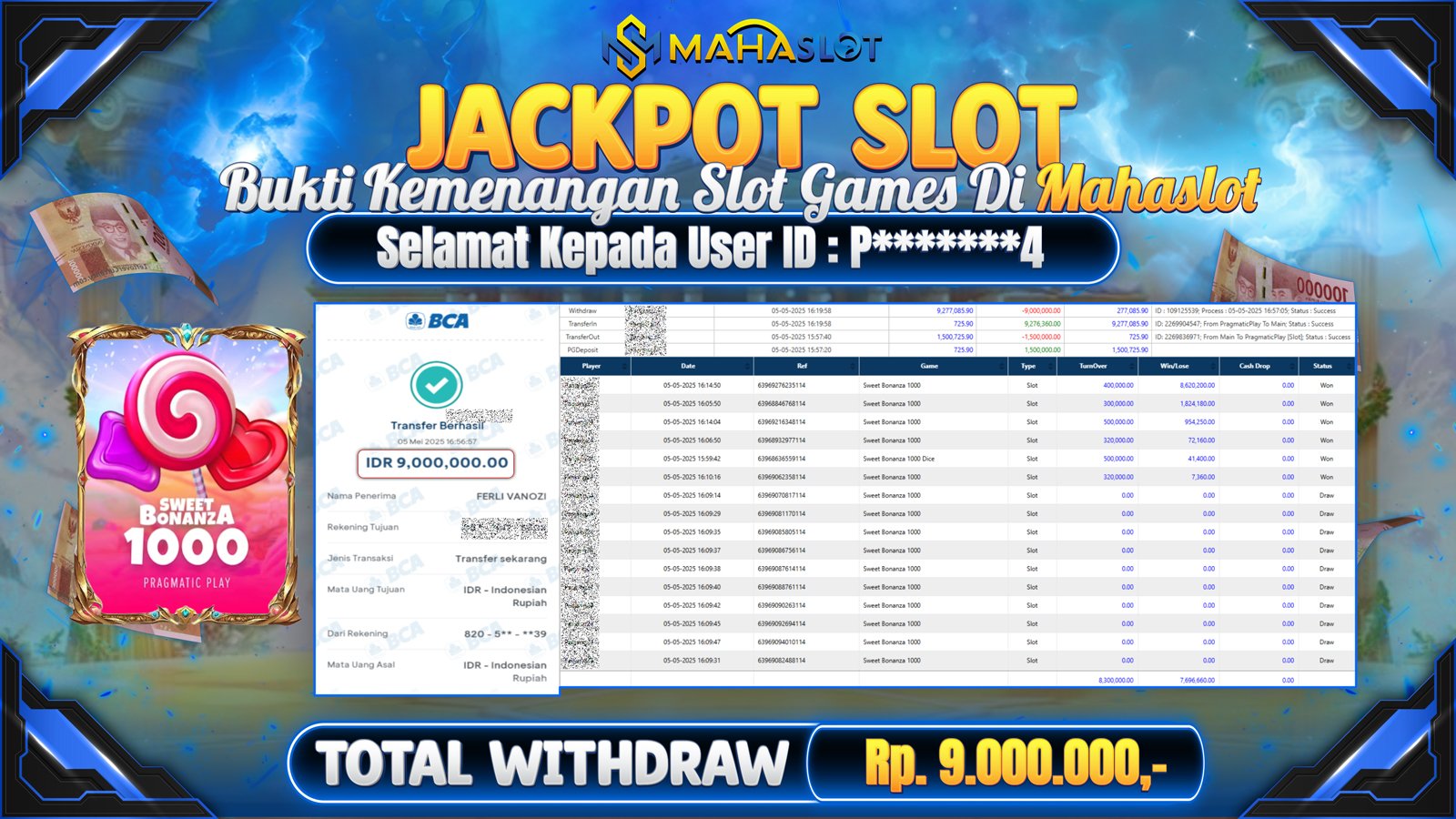 MAHASLOT JACKPOT SLOT GAMES SWEET BONANZA 1000 Rp. 9.000.000,- LUNAS