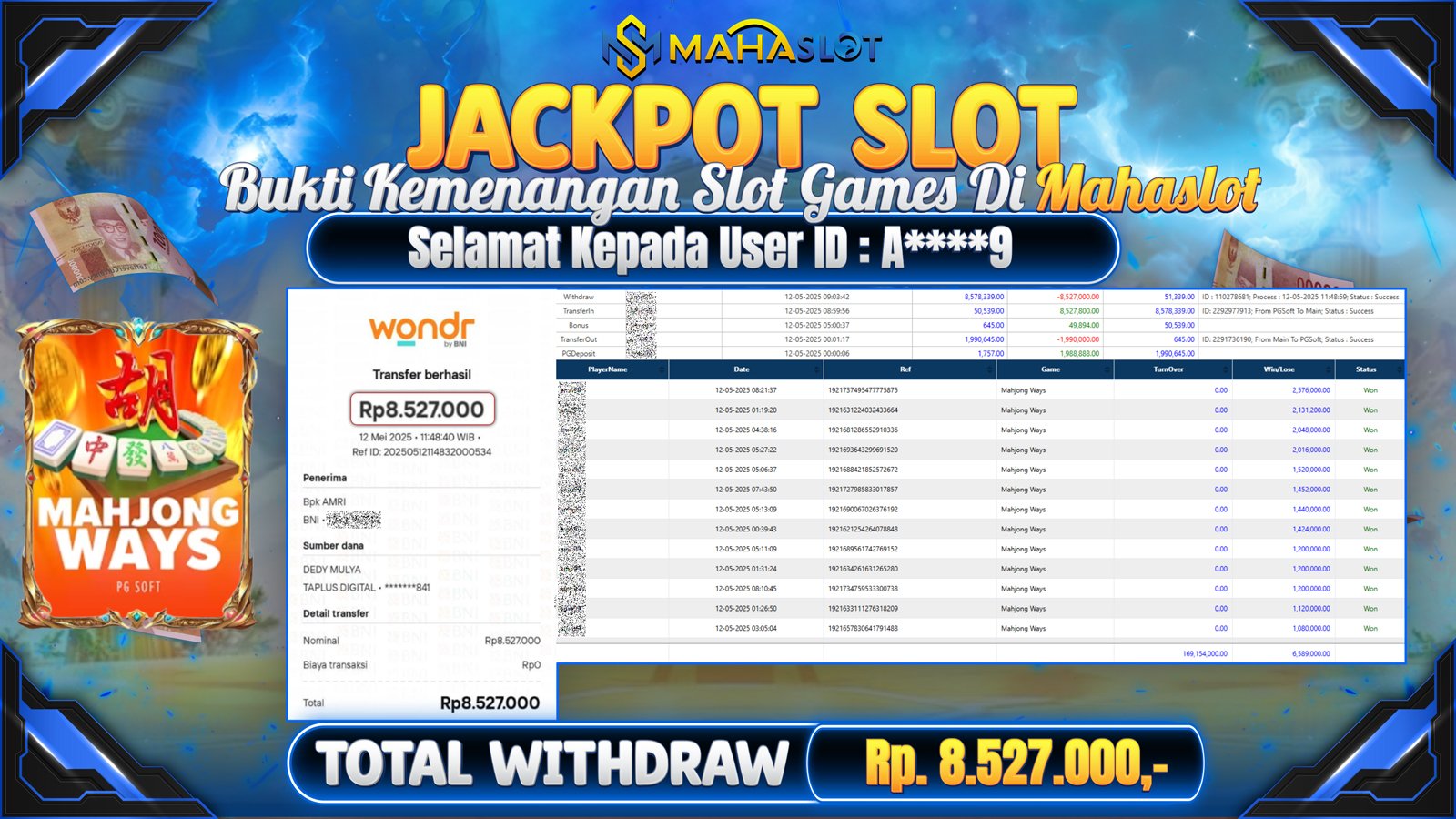 MAHASLOT JACKPOT SLOT GAMES MAHJONG WAYS Rp. 8.527.000,- LUNAS