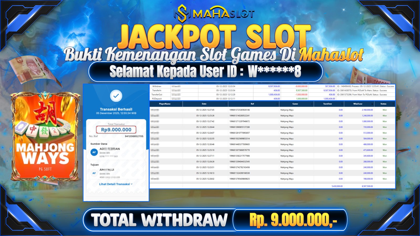 MAHASLOT JACKPOT SLOT GAME MAHJONG WAYS Rp. 9.000.000,- LUNAS