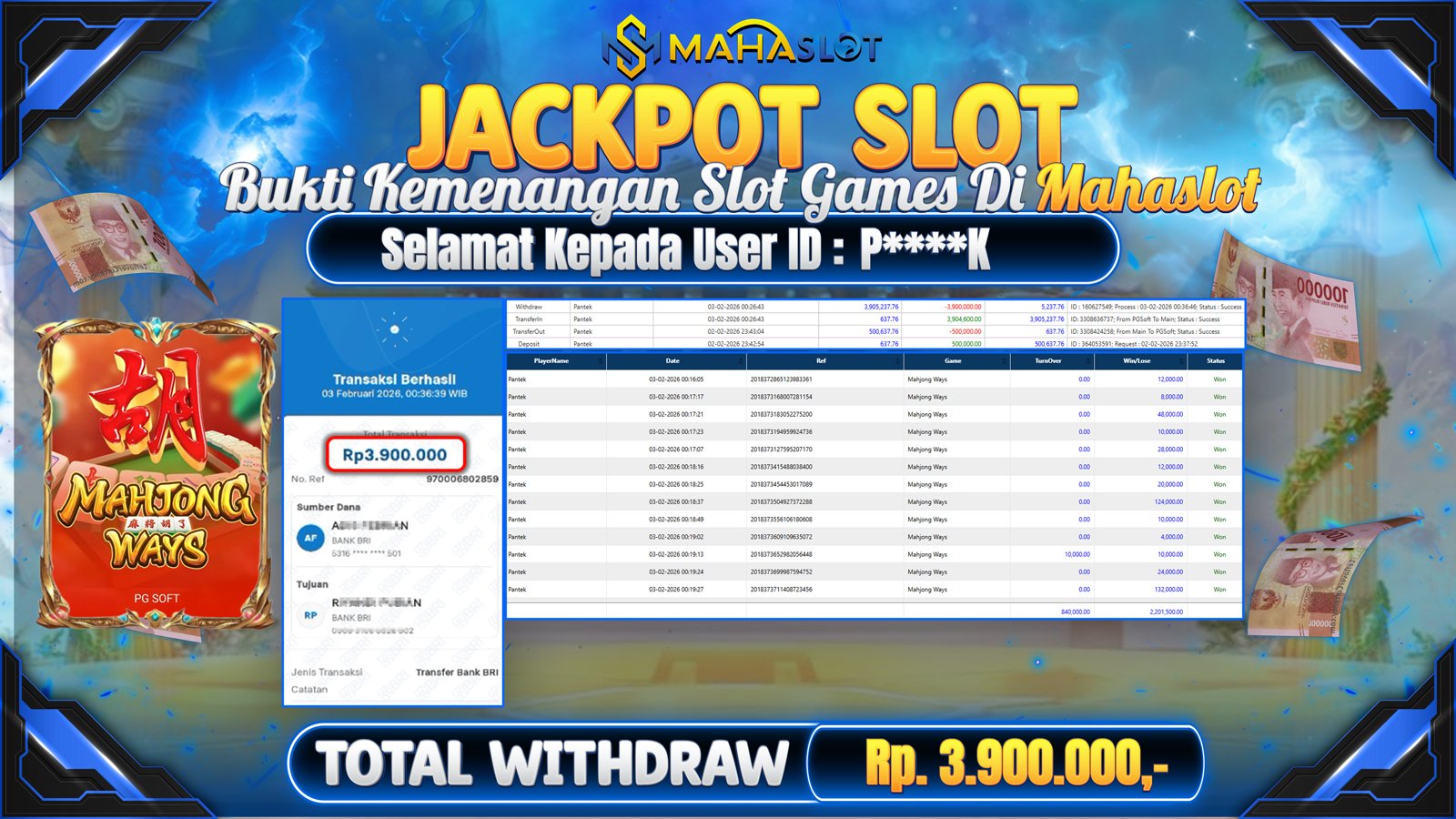 MAHASLOT JACKPOT SLOT GAME MAHJONG WAYS Rp. 3.900.000,- LUNAS